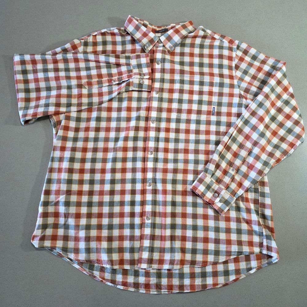 Eddie Bauer Mens 2XL Classic Fit Plaid Button Down Shirt Orange Green G-0282